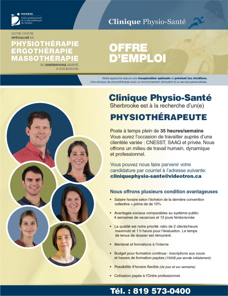 Publicite recrutement physiotherapeute sherbrooke